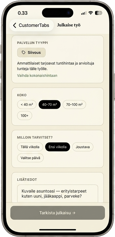 Kerro työstäsi.